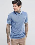 Fred Perry Polo Shirt With Twin Tip Slim Fit In Blue - Pacific Oxford