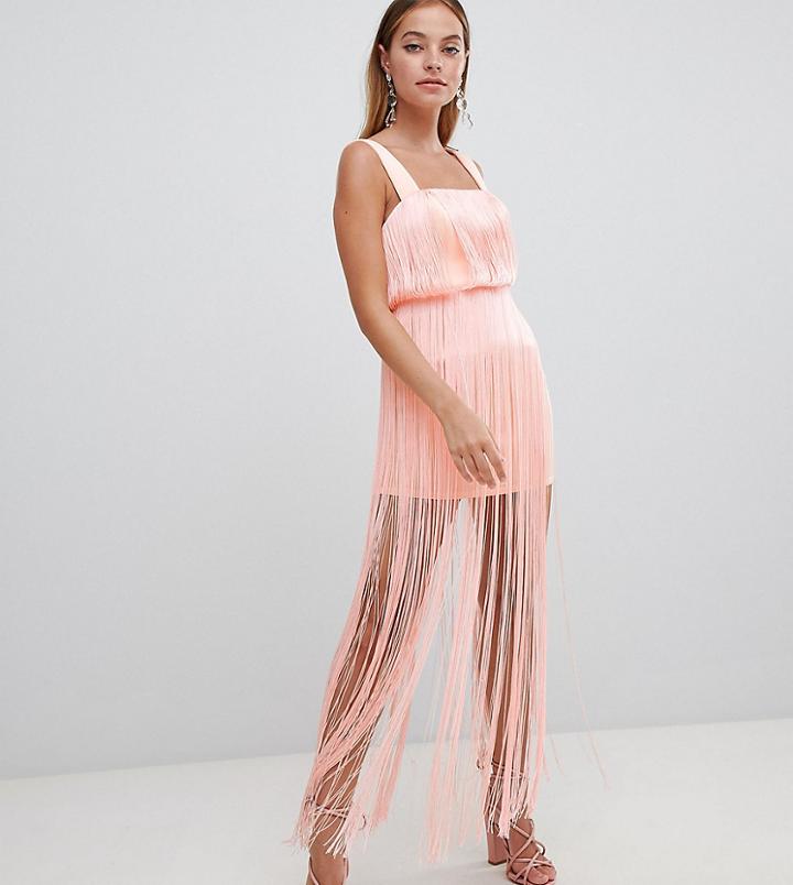 Asos Design Petite Fringe Square Neck Scuba Mini Dress - Pink