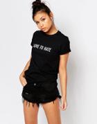 Adolescent Clothing Boyfriend T-shirt With Love To Hate Print - Black