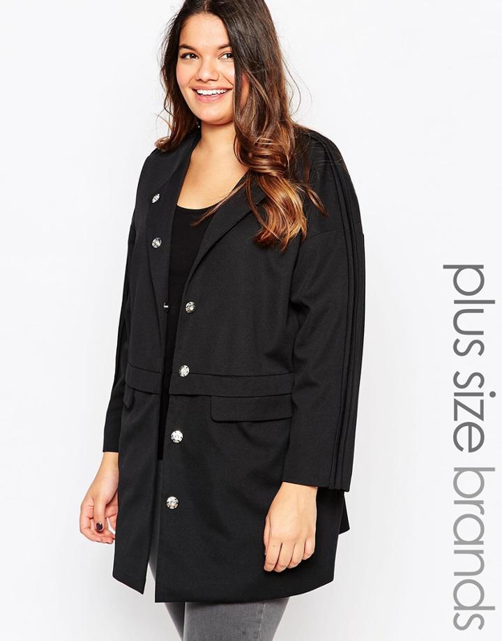 Brave Soul Plus Coat With Pocket Detail - Black