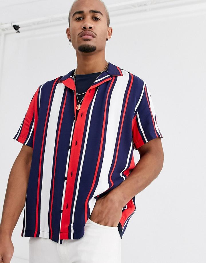 Asos Design Relaxed Stripe Shirt In Navy