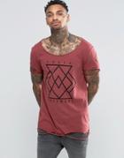 Asos Longline T-shirt With Raw Scoop Neck And Distressed Hem - Red