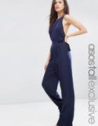 Asos Tall Jumpsuit With Buckle Strap Sides - Navy