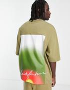 Asos Dark Future Oversized T-shirt With Large Back Graphic And Logo Print In Khaki Green - Part Of A Set