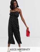 Asos Design Maternity Cami Jumpsuit With Gathered Bodice Detail In Ditsy Floral Print-multi