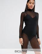 Naanaa Sheer Midi Dress With Long Sleeve - Black