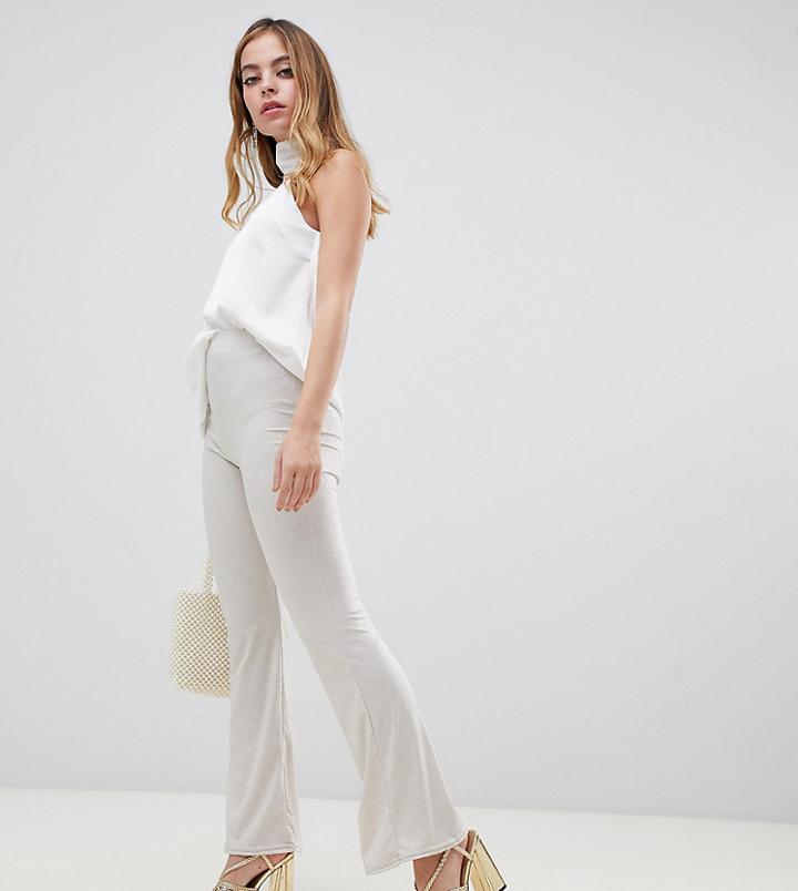Miss Selfridge Petite Kick Flare Pants In Glitter - Beige