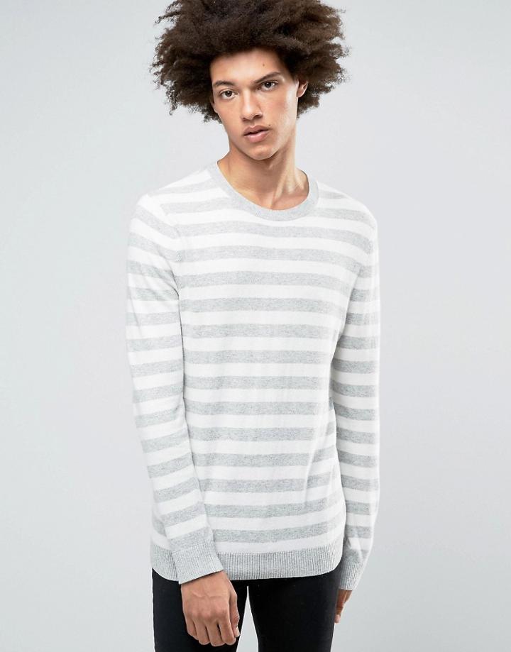 Asos Stripe Sweater With Cashmere - Gray