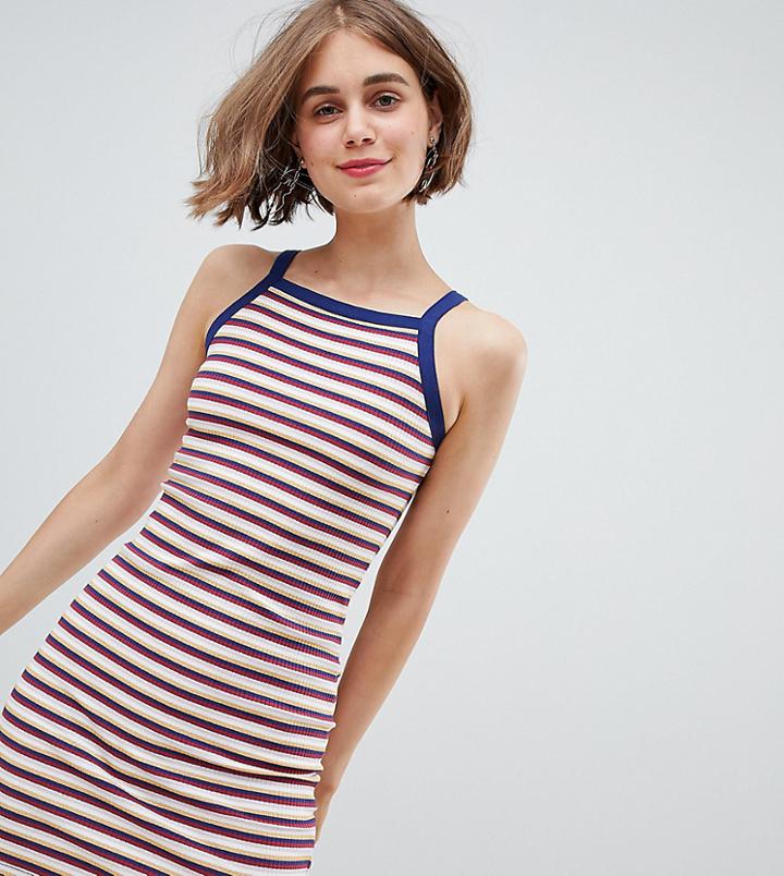 Monki Knit Mini Dress In Multi Stripe - Multi