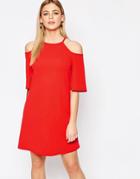 New Look Cold Shoulder Swing Dress - Red