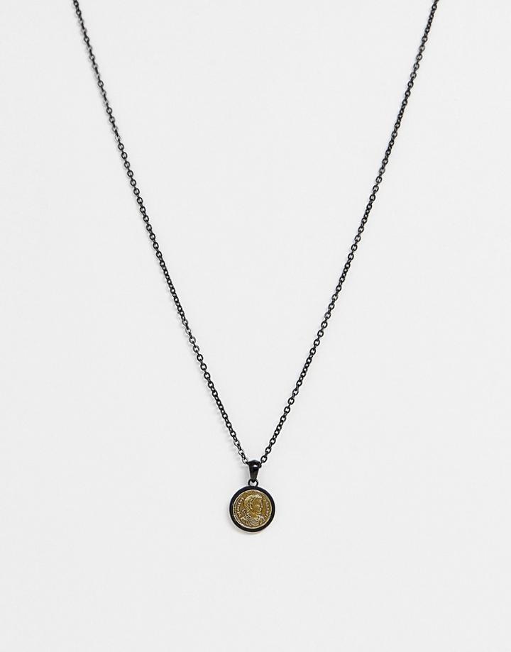 Seven London Coin Pendant Necklace In Bronze-black