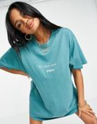 Night Addict Oversized Slogan T-shirt Dress-blue
