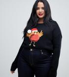 Brave Soul Plus Christmas Sweater With Sequin Robin Applique - Black
