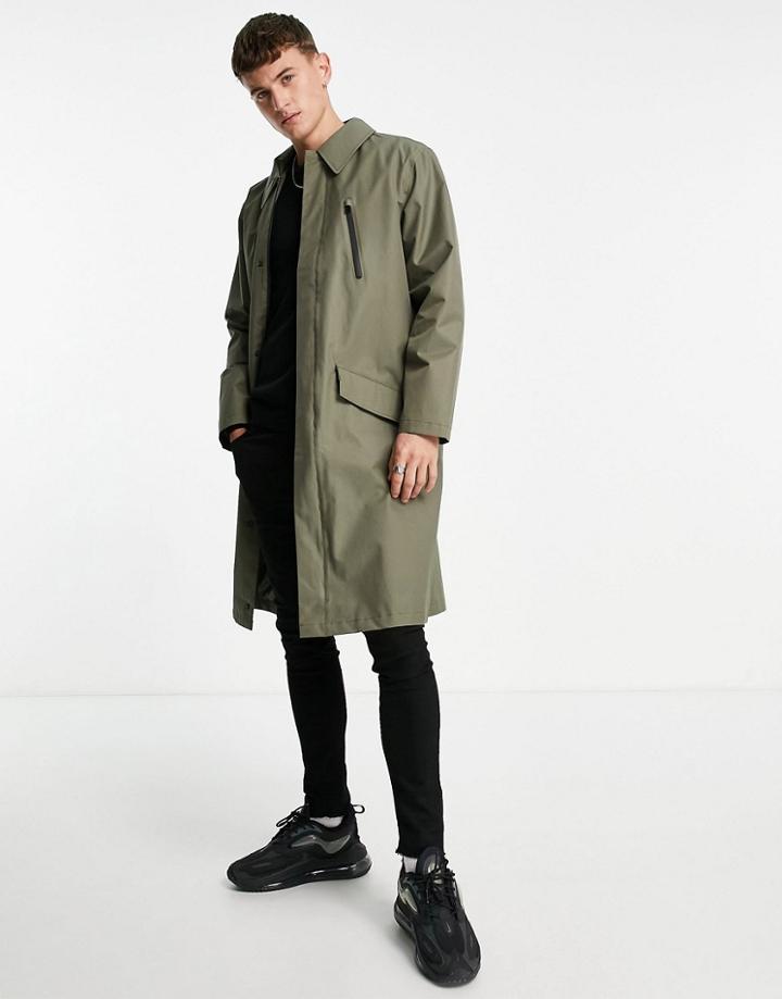 Topman Showerproof Trench In Khaki-green