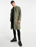 Topman Showerproof Trench In Khaki-green