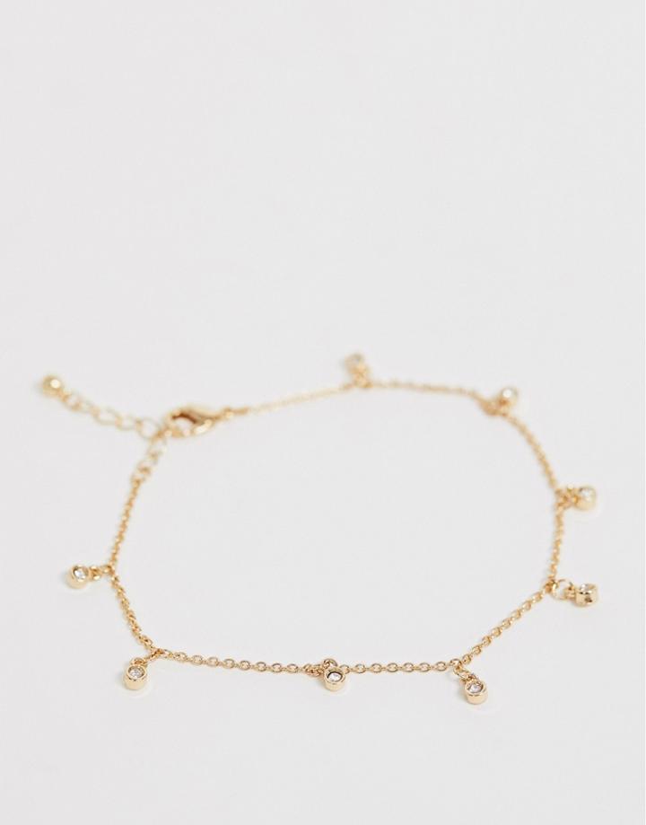 Asos Design Anklet With Crystal Drop Detail In Gold Tone - Gold