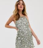 Asos Design Petite Mini Dress In Disc Sequin-gray