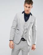 Asos Skinny Suit Jacket In Light Gray Texture With Floral Lining - Beige