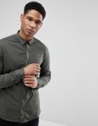 Stradivarius Slim Fit Jersey Shirt In Khaki - Black