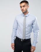 Asos Slim Shirt In Blue With Gray Textured Tie Save - Blue