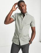 Topman Smart Short Sleeve Stretch Skinny Shirt In Sage Green