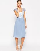 Asos Scallop Lace Midi Dress - Pale Blue