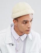 Asos Docker Cap In Ivory Faux Fur - Cream