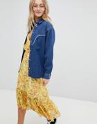 Asos Denim Western Shirt With Piping - Blue