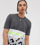 Asos Design Tall Knitted T-shirt In Color Blocked Animal - Gray