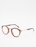 Asos Design Round Clear Lens Glasses With Metal Nose Bridge In Tortoise-brown