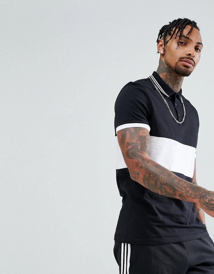 Asos Contrast Panel Polo With Tipped Collar - Multi