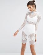 Missguided Lace High Neck Bodycon Dress - White