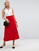 Asos Tailored Simple Midi Skirt With Self Belt - Red