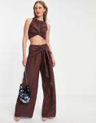 Asos Design Wide Leg Pants In Chocolate - Part Of A Set-brown