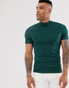 Asos Design Organic Muscle Fit Jersey Turtleneck In Green