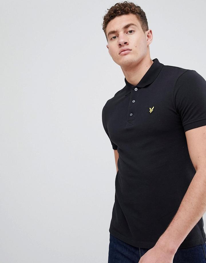 Lyle & Scott Logo Pique Polo In Black - Black