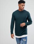Asos Super Longline Long Sleeve T-shirt With Hem Extender In Twisted Rib In Bottle Green - Green