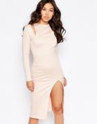 Twin Sister Cut Out Shoulder Midi Dress - Blush