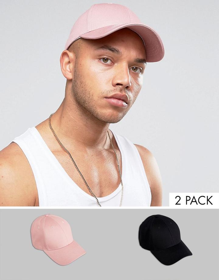 Asos Baseball Cap 2 Pack In Black And Pink - Multi
