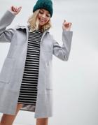 Asos Design Zip Through Coat With Hood-gray