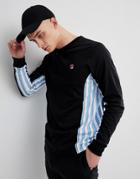 Fila Vintage Long Sleeve T-shirt With Stripe Panel In Black - Black