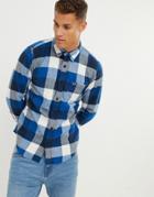 Hollister Check Flannel Shirt In Navy/turquoise - Navy