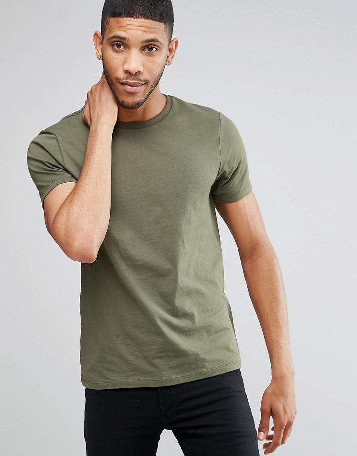 Asos T-shirt With Crew Neck In Khaki Green - Green