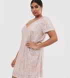 Tfnc Plus Stripe Sequin T-shirt Dress In Pink And Silver-multi