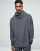 Asos Oversized Cowl Sweatshirt In Reverse Loopback - Blue