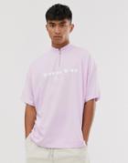 Asos Design Oversized T-shirt With City Embroidery And Zip Neck Turtle-pink