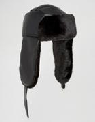 Asos Trapper Hat In Black Faux Leather - Black