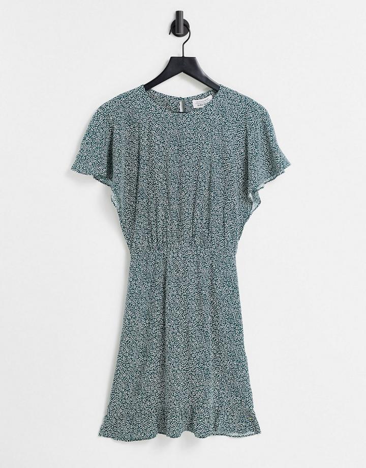 & Other Stories Cinched Waist Mini Dress In Green Floral - Mgreen