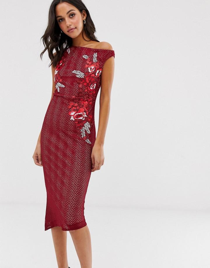 City Goddess Off The Shoulder Sequin Maxi Dress-red
