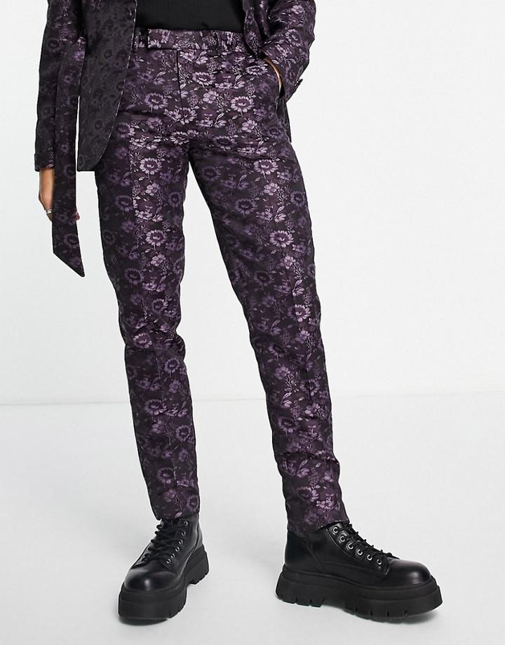 Asos Design Slim Suit Pants In Dark Floral-black